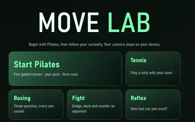 Move Lab menu with Pilates, boxing and tennis