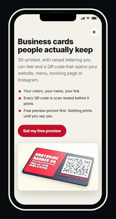 3D-printed business cards running on a phone