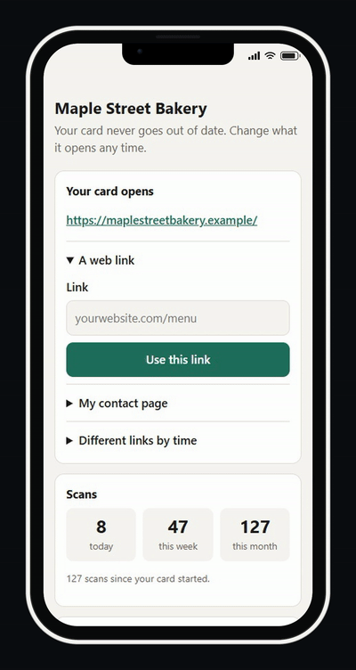 Card links running on a phone