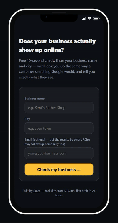 Free website check running on a phone
