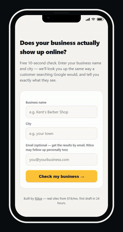 Free website check running on a phone