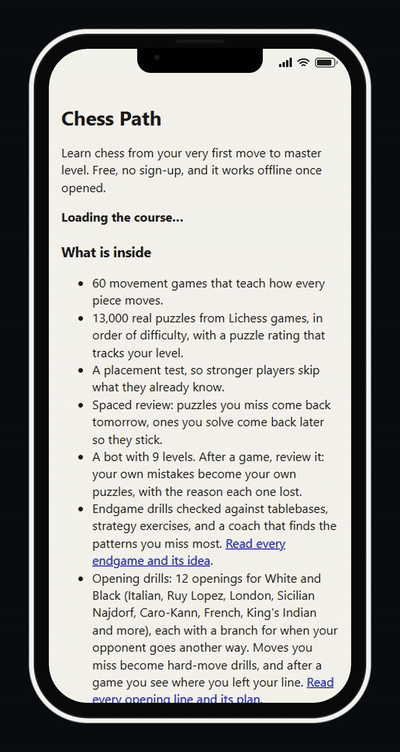 Chess Path running on a phone