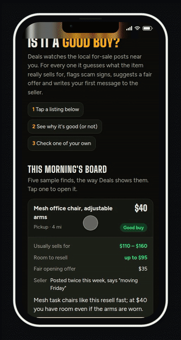 Deals finder running on a phone