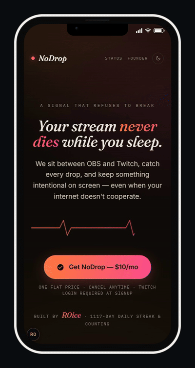 NoDrop page running on a phone