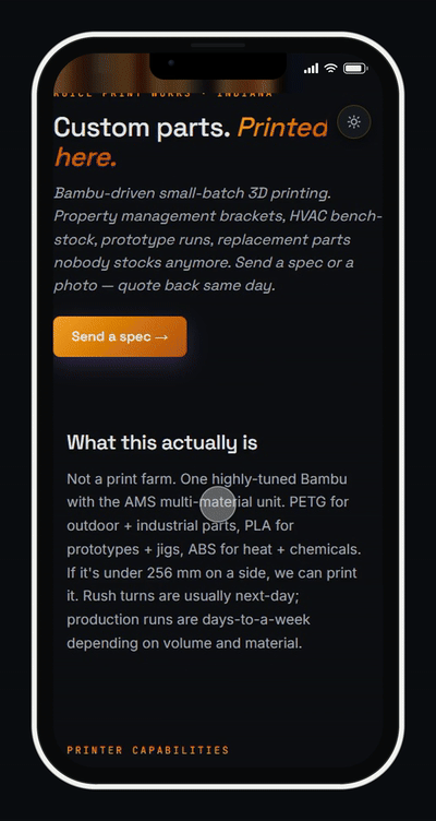 Print Works website running on a phone