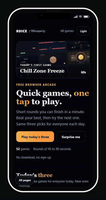R0iceparty running on a phone