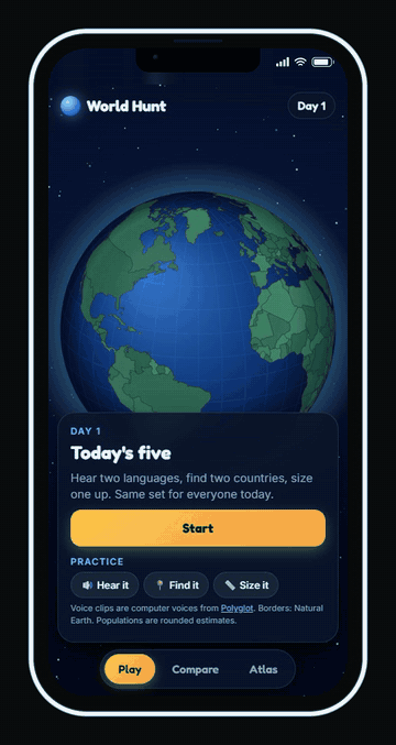 World Hunt running on a phone